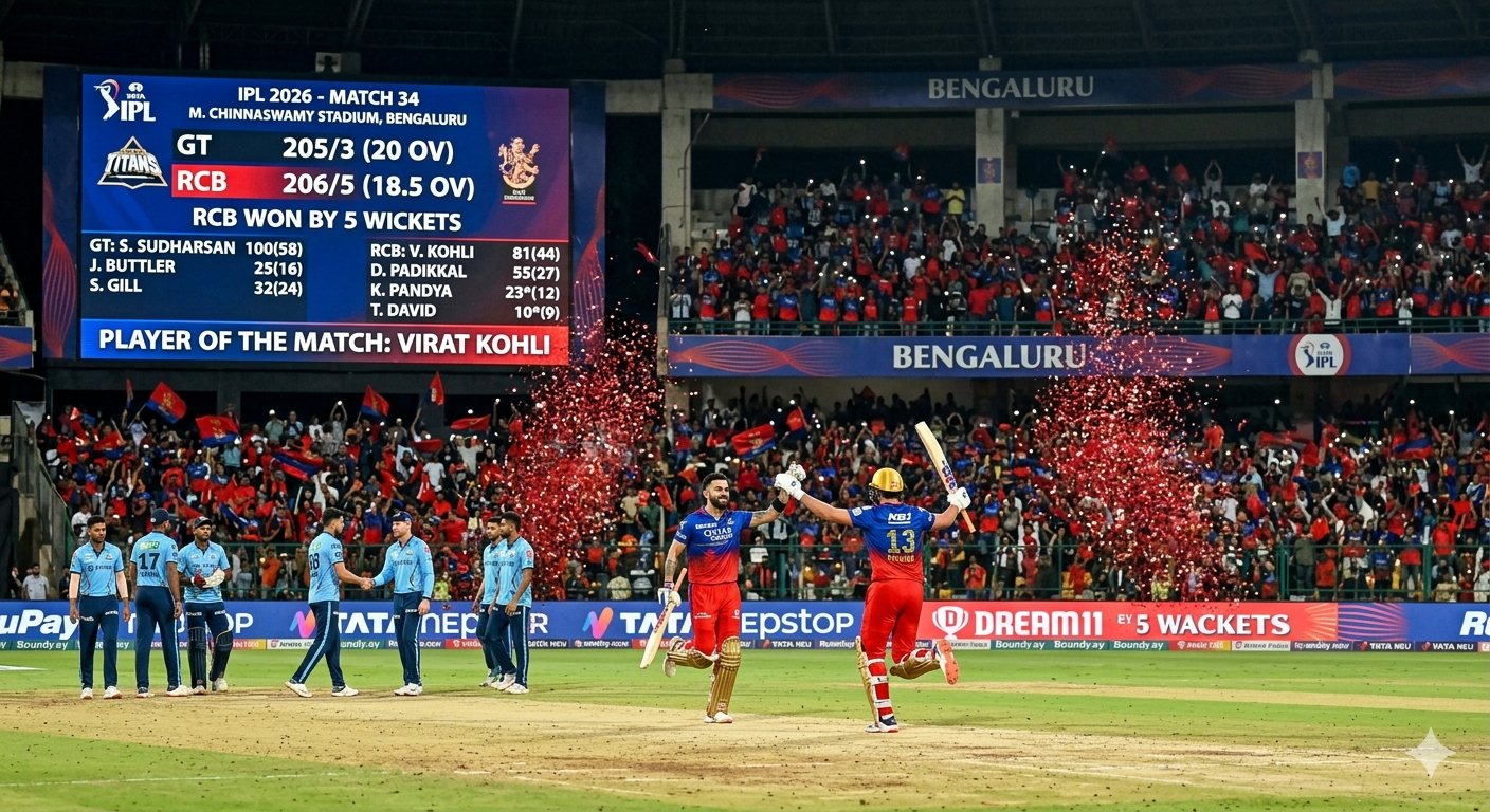 Royal Challengers Bengaluru vs Gujarat Titans, 34th Match, Indian Premier League 2026 -
