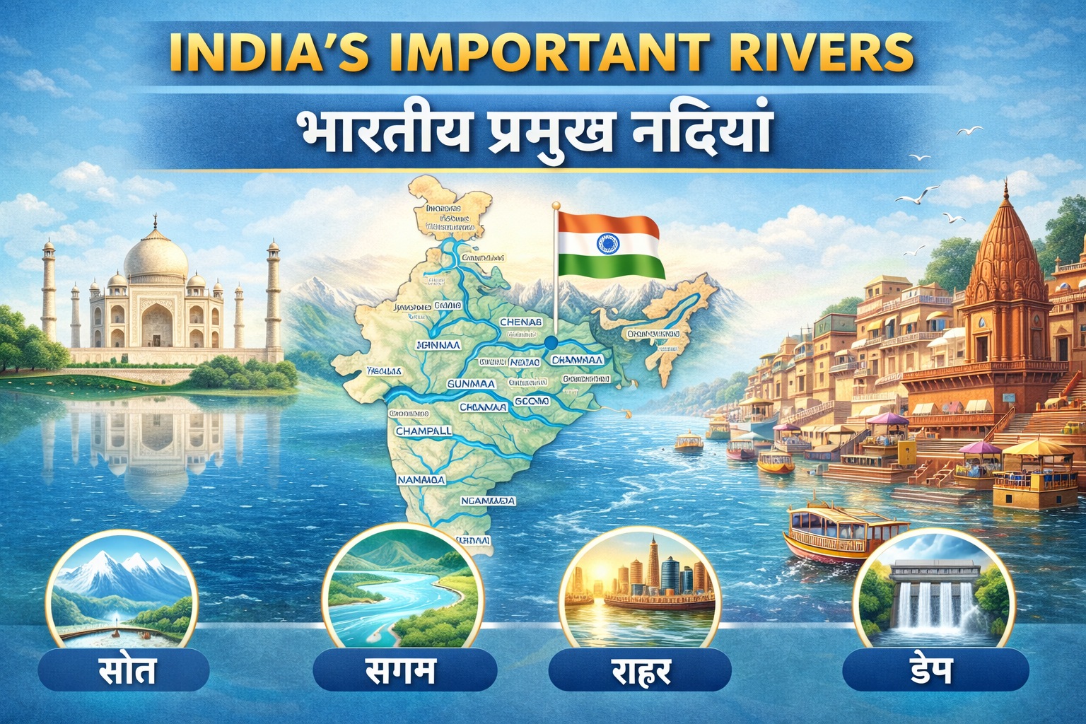 Indian Rivers GK questions in Hindi for SSC and UPSC