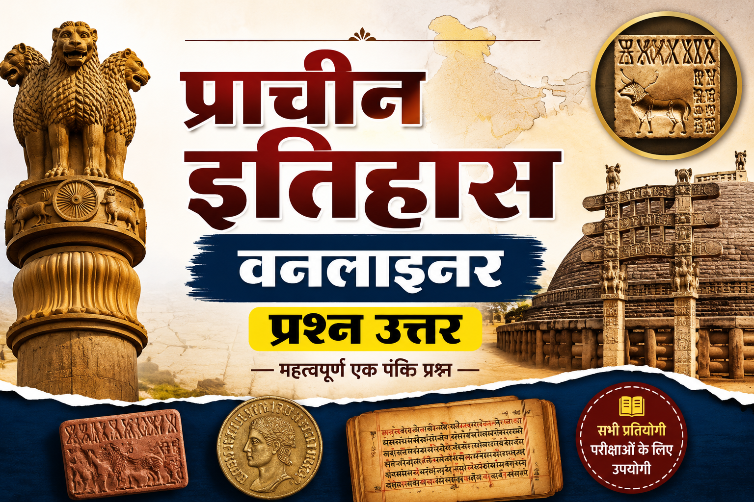 प्राचीन इतिहास वनलाइनर प्रश्न उत्तर | Ancient History One Liner in Hindi
