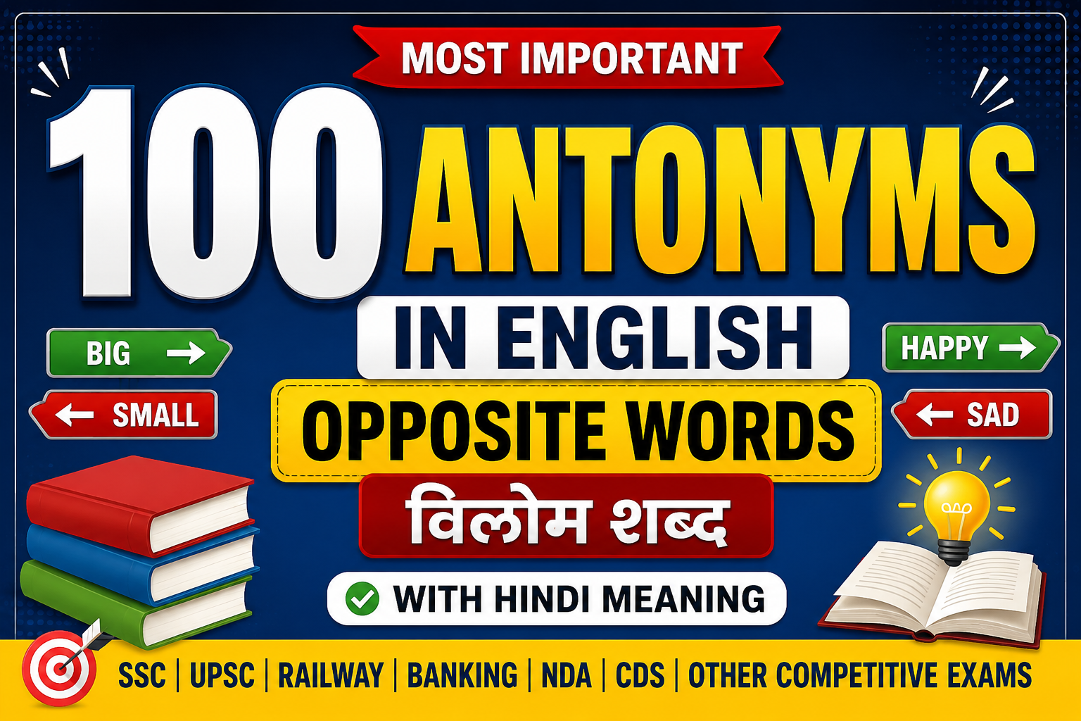 100 Antonyms in English with Hindi Meaning | Opposite Words