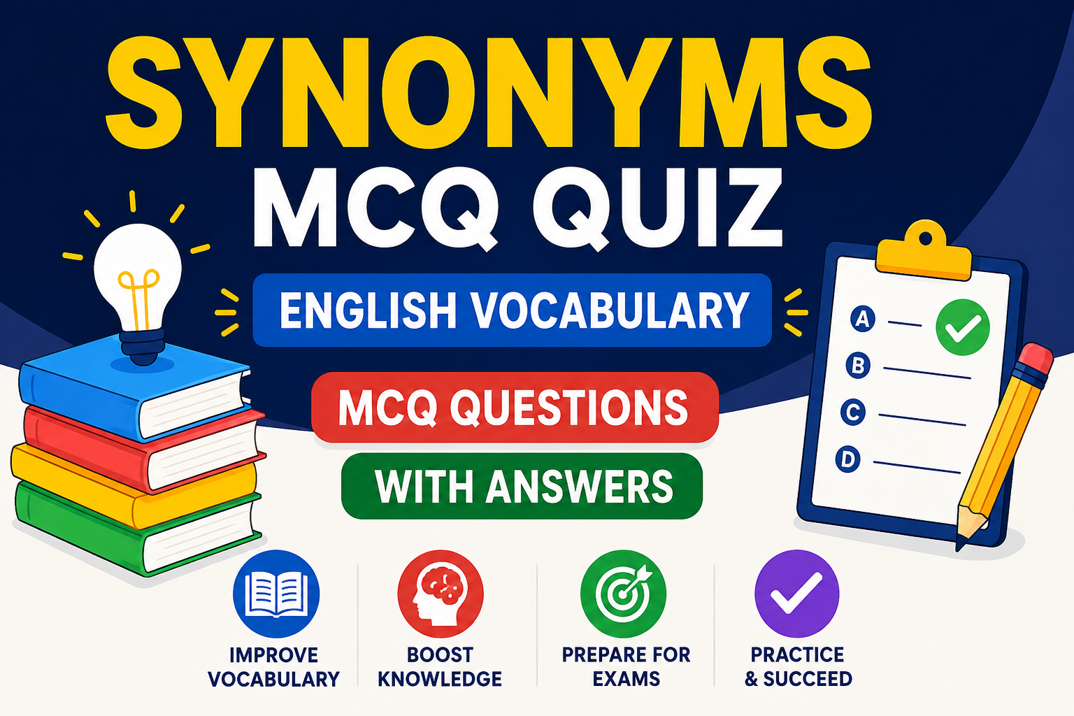 30 Synonyms MCQ Quiz in English | Vocabulary Questions with Answers & FAQ