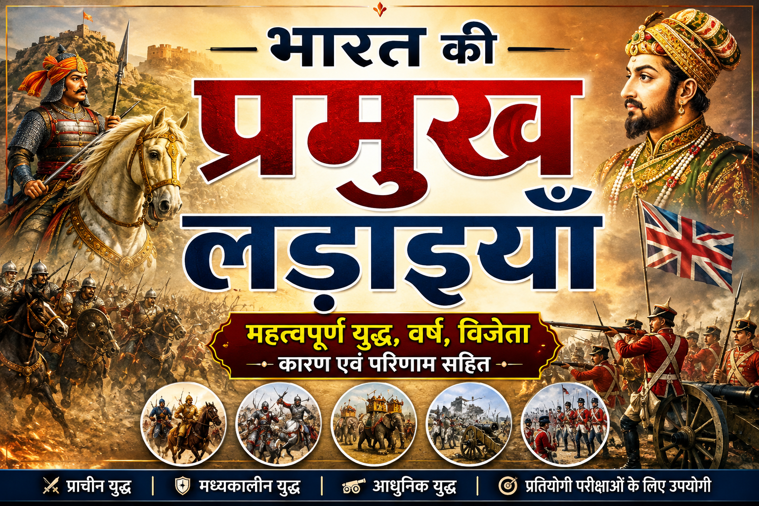 भारत की प्रमुख लड़ाइयाँ (Battles) in Hindi: महत्वपूर्ण युद्ध, वर्ष, विजेता